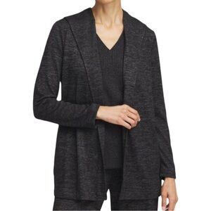 Chico's Women’s Cozy Heathered Black Gray Open Front Hooded Cardigan Size XL EUC
